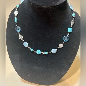 Chaps Silver and Blue Beaded Necklace.​